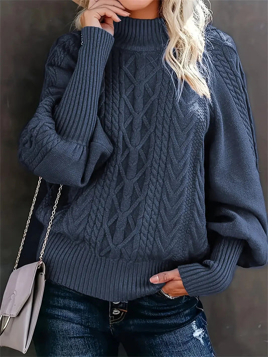 Zopfmuster Winterpullover mit Hohem Kragen Damen