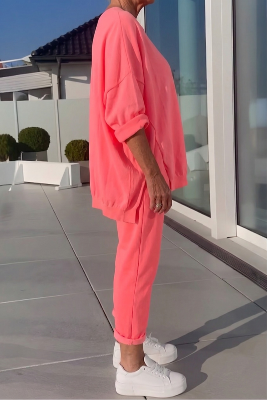 Women's Relaxed Fit Two Piece Set with Long Sleeve Top and Pants