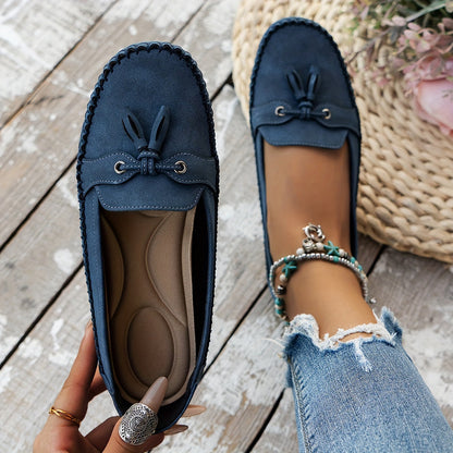 Women’s Suede Loafers with Bow Detail and Lightweight Cushioned Sole
