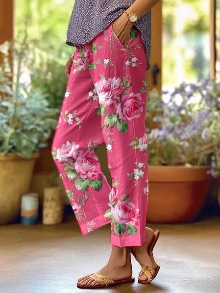 Women’s Boho Floral Pants with Relaxed Fit and Pockets