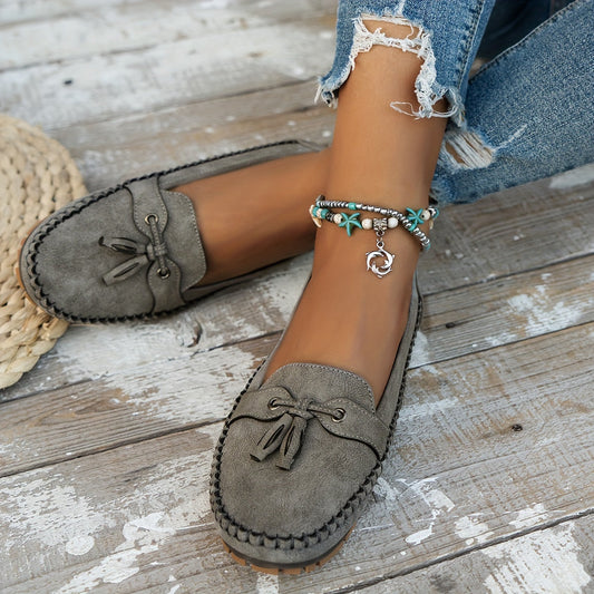 Women’s Suede Loafers with Bow Detail and Lightweight Cushioned Sole