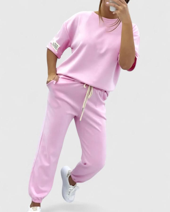 Women's Casual Two Piece Set with Short Sleeve Top and Jogger Pants