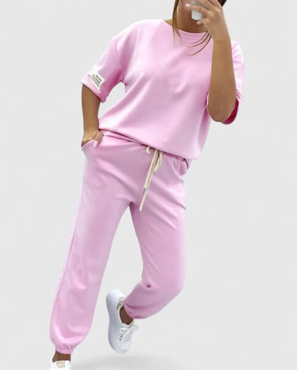 Women's Casual Two Piece Set with Short Sleeve Top and Jogger Pants