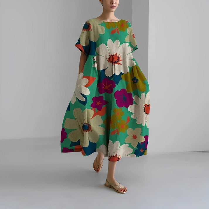 Women’s Floral Relaxed Fit Oversized Print Casual Midi Dress