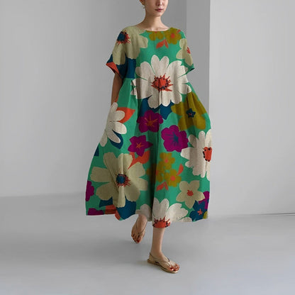 Women’s Floral Relaxed Fit Oversized Print Casual Midi Dress