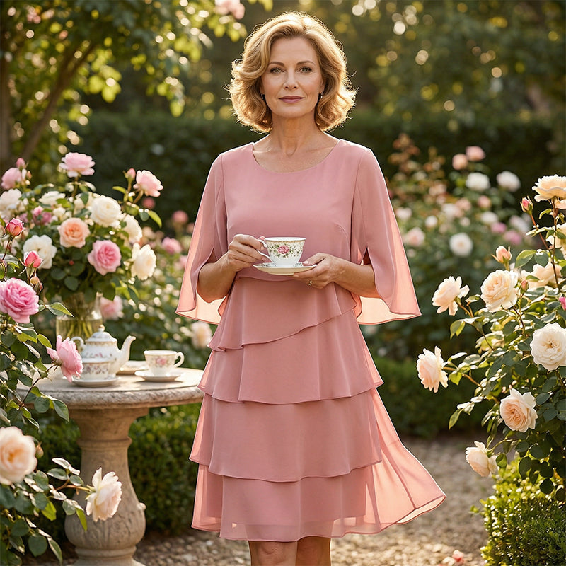 Flowing Layered Ruffle Sleeve Midi Dress for Women