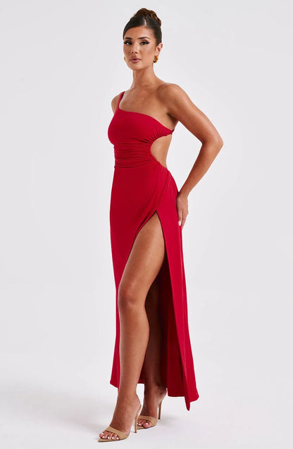 Maxikleid für Damen mit One-Shoulder-Ausschnitt und Schlitz