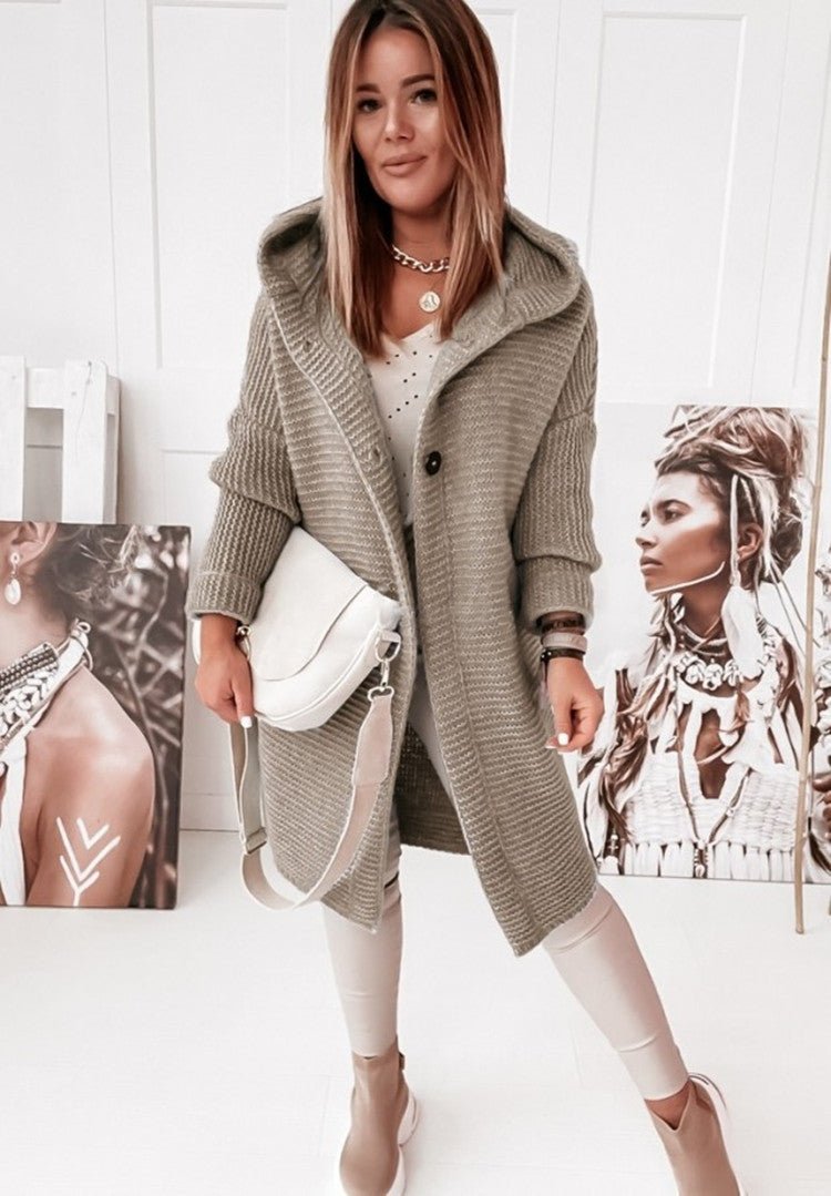 Langer Strick-Cardigan mit Kapuze für Damen