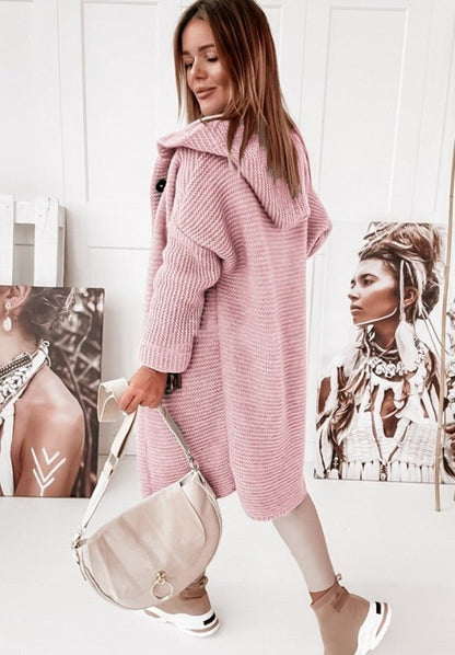 Langer Strick-Cardigan mit Kapuze für Damen