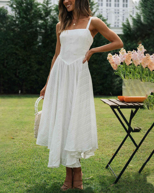 Women's Sleeveless A-Line Midi Dress with Flowing Hem