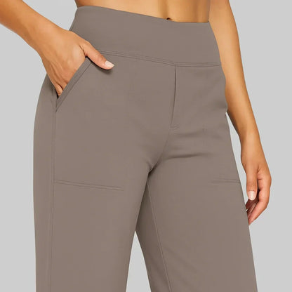 Women’s High Waist Straight Leg Pants with Smooth Waistband and Pockets