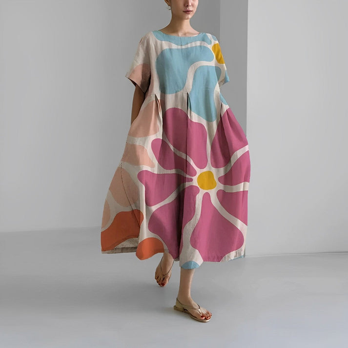 Women’s Floral Relaxed Fit Oversized Print Casual Midi Dress