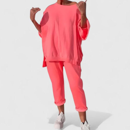 Women's Casual Two Piece Set Oversized Top and Relaxed Fit Pants Outfit