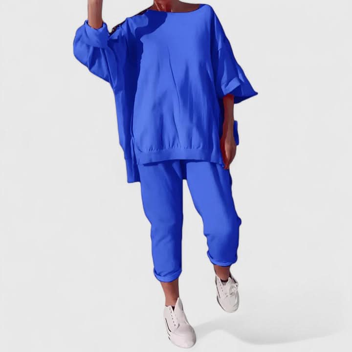 Women's Casual Two Piece Set Oversized Top and Relaxed Fit Pants Outfit