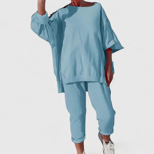 Women's Casual Two Piece Set Oversized Top and Relaxed Fit Pants Outfit