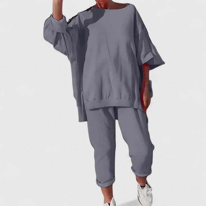 Women's Casual Two Piece Set Oversized Top and Relaxed Fit Pants Outfit