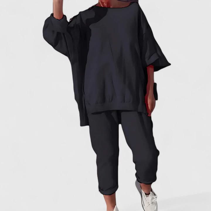 Women's Casual Two Piece Set Oversized Top and Relaxed Fit Pants Outfit