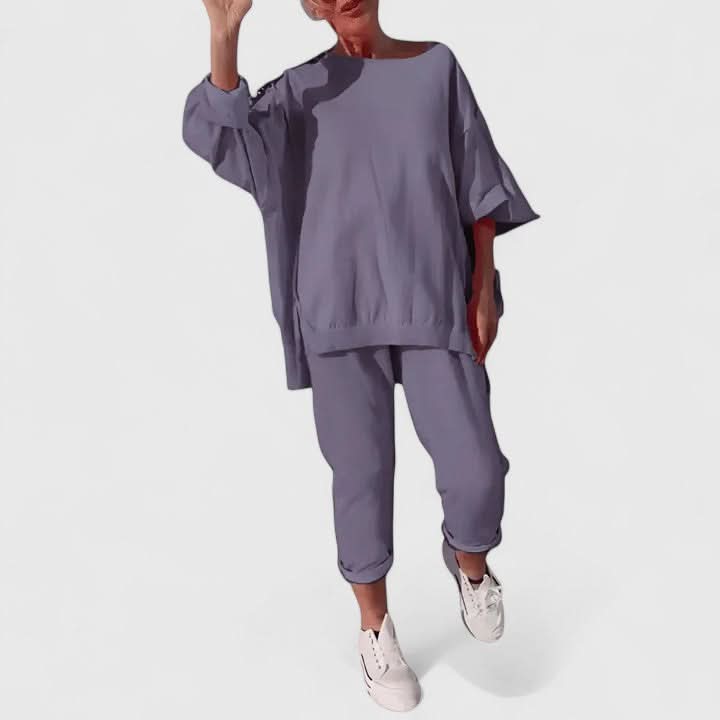 Women's Casual Two Piece Set Oversized Top and Relaxed Fit Pants Outfit