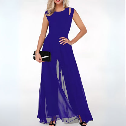Women's Elegant Sheer Overlay Jumpsuit – Wide Leg Formal Evening Outfit