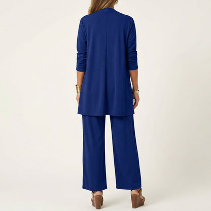 Women's Three Piece Set with Cardigan Top and Wide Leg Pants Elegant Outfit