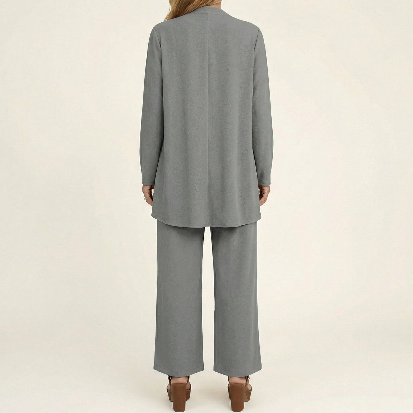 Women's Three Piece Set with Cardigan Top and Wide Leg Pants Elegant Outfit