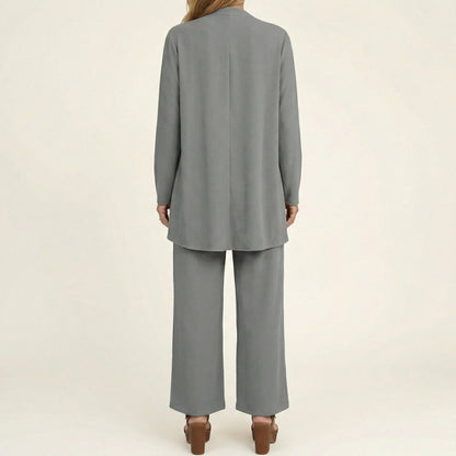 Women's Three Piece Set with Cardigan Top and Wide Leg Pants Elegant Outfit