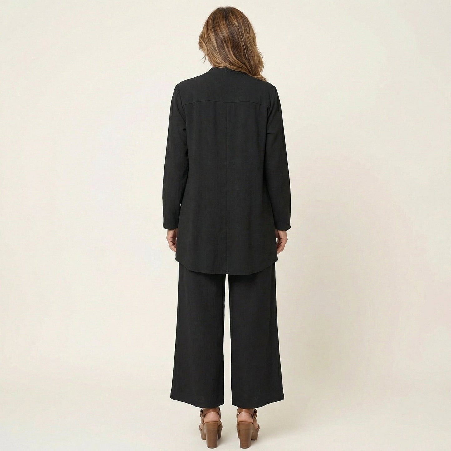 Women's Three Piece Set with Cardigan Top and Wide Leg Pants Elegant Outfit