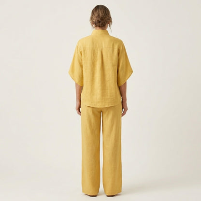 Women's Linen Two Piece Set with Batwing Top and Wide Leg Pants Casual Outfit