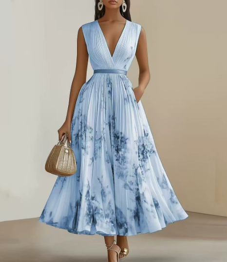 Women’s Printed Sleeveless A Line Elegant Maxi Dress