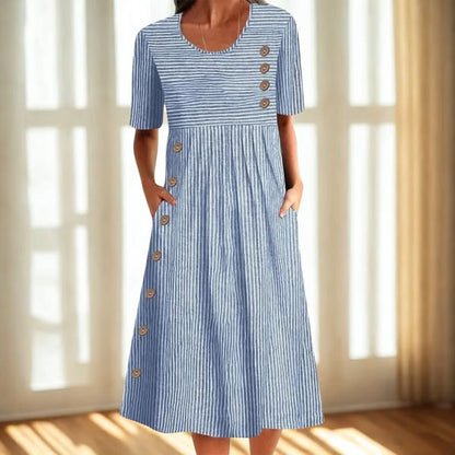 Women's Striped Midi Dress Casual Fit Summer Dress with Pockets
