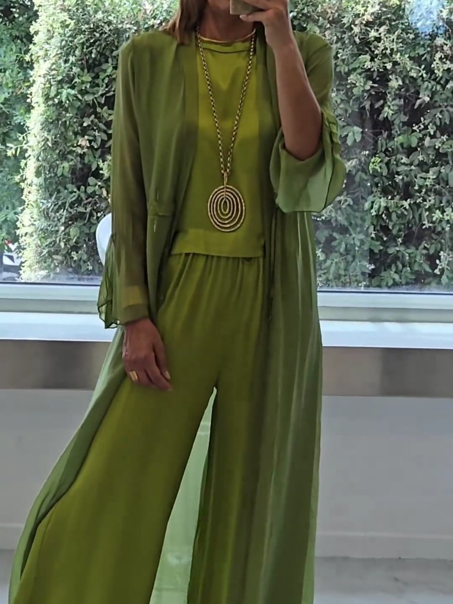 Women's 3 Piece Elegant Set Sleeveless Top Wide Leg Pants and Cardigan