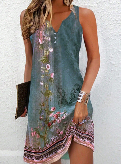 Women’s Abstract Print Asymmetric Casual Sleeveless Midi Dress