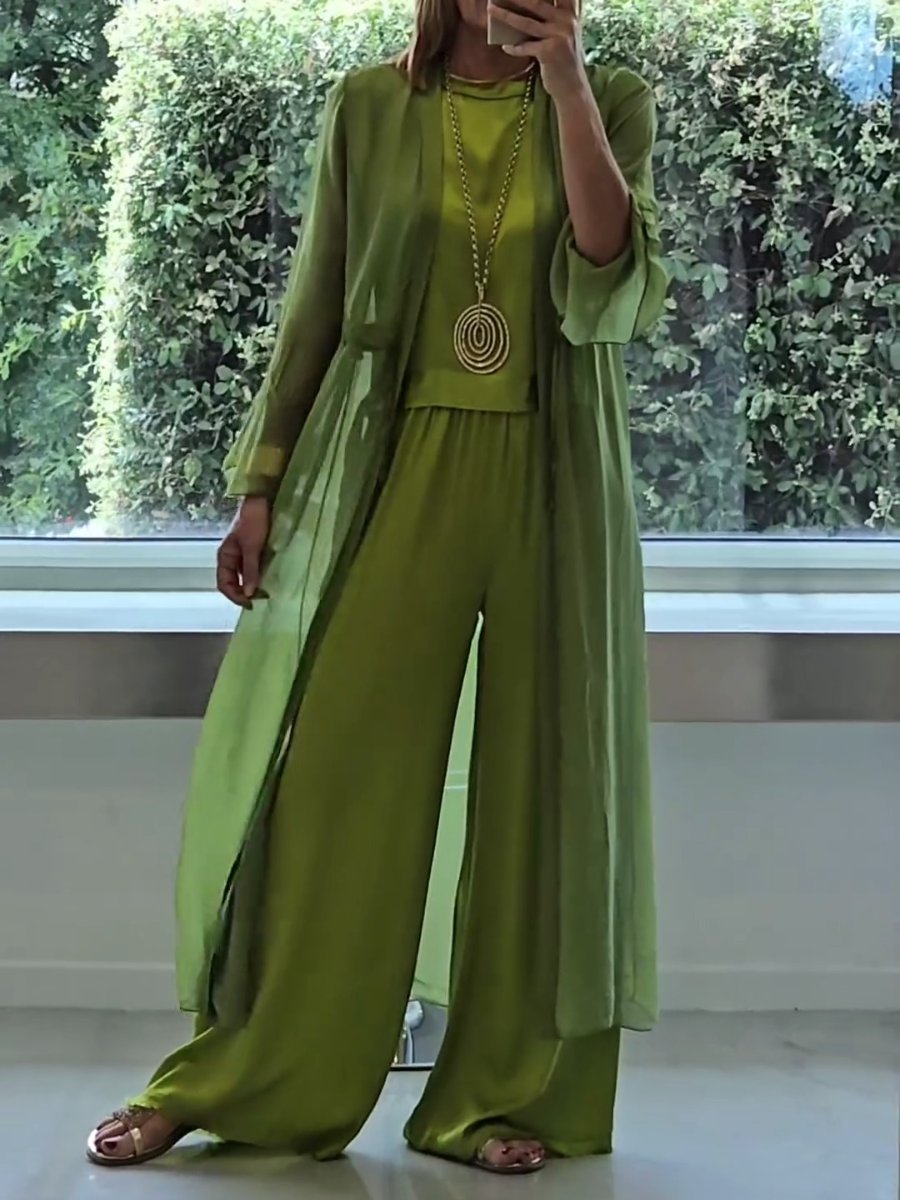Women's 3 Piece Elegant Set Sleeveless Top Wide Leg Pants and Cardigan