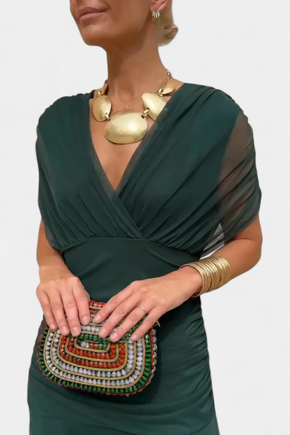 Women’s Off Shoulder Midi Dress with Fitted Waist and Flowing Skirt
