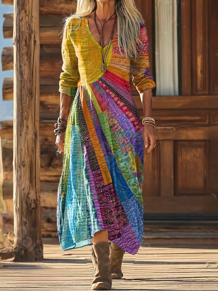 Boho Midi Dress With Long Sleeves And Comfort for Women