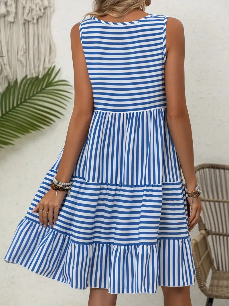 Women’s Striped Sleeveless Relaxed Fit Tiered Summer Dress