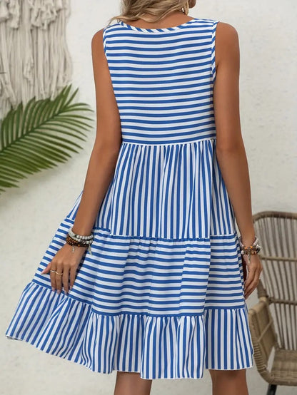 Women’s Striped Sleeveless Relaxed Fit Tiered Summer Dress