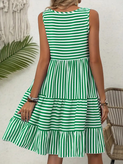 Women’s Striped Sleeveless Relaxed Fit Tiered Summer Dress