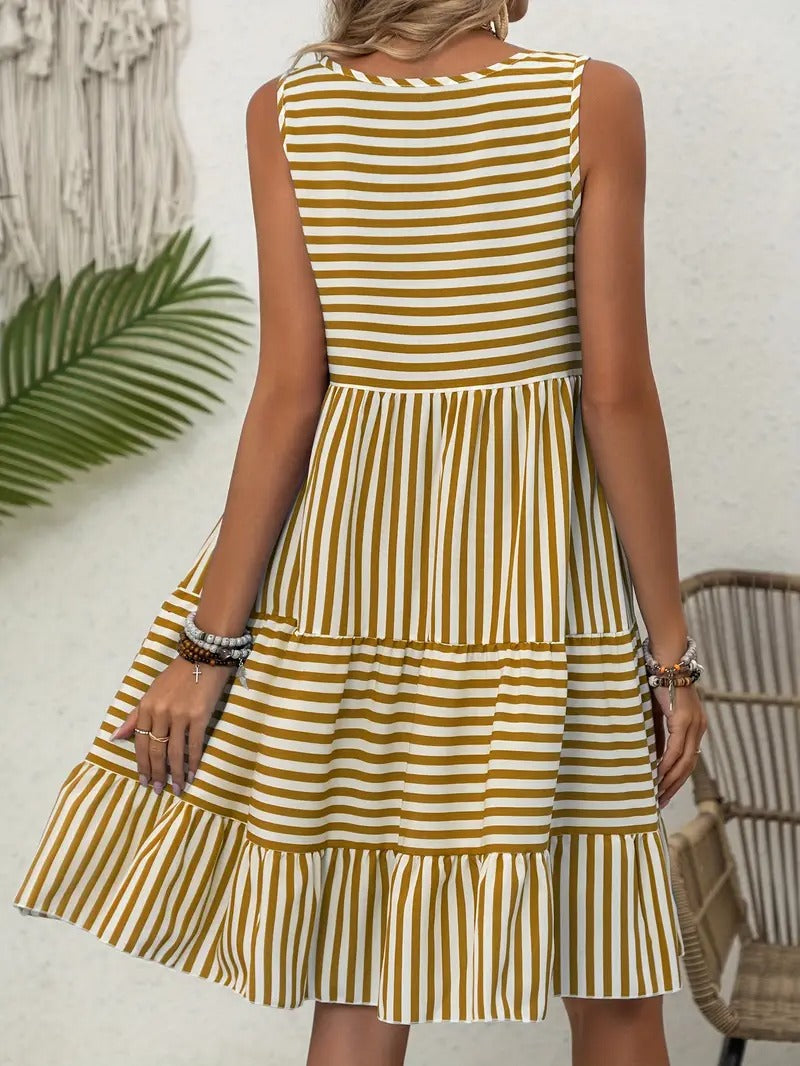 Women’s Striped Sleeveless Relaxed Fit Tiered Summer Dress