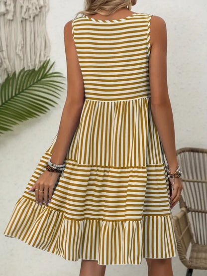 Women’s Striped Sleeveless Relaxed Fit Tiered Summer Dress