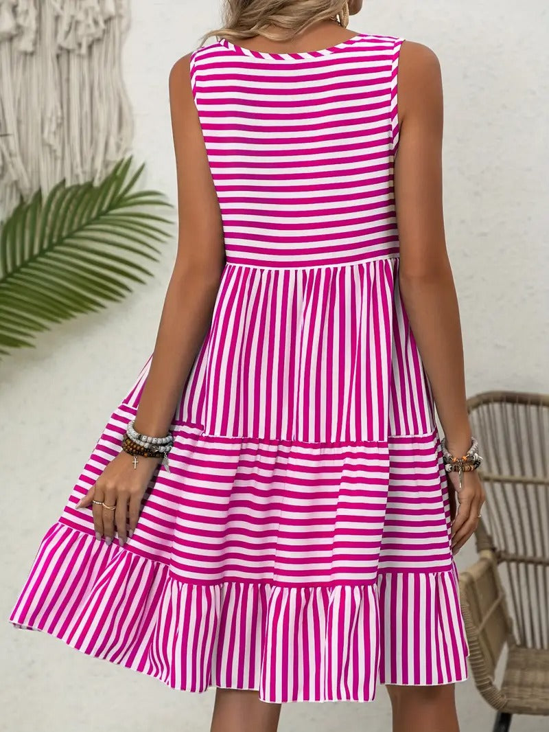 Women’s Striped Sleeveless Relaxed Fit Tiered Summer Dress