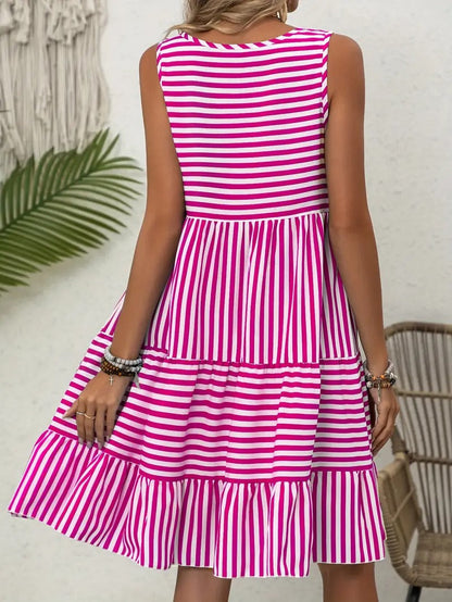 Women’s Striped Sleeveless Relaxed Fit Tiered Summer Dress