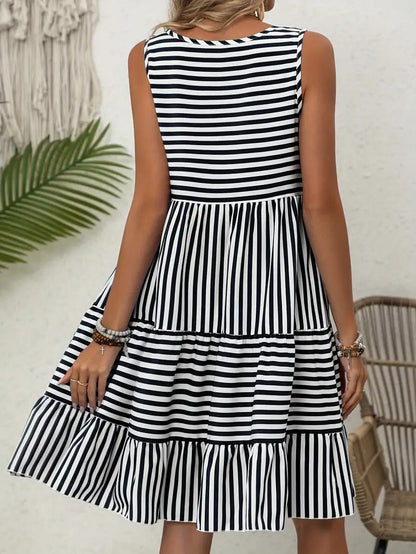 Women’s Striped Sleeveless Relaxed Fit Tiered Summer Dress