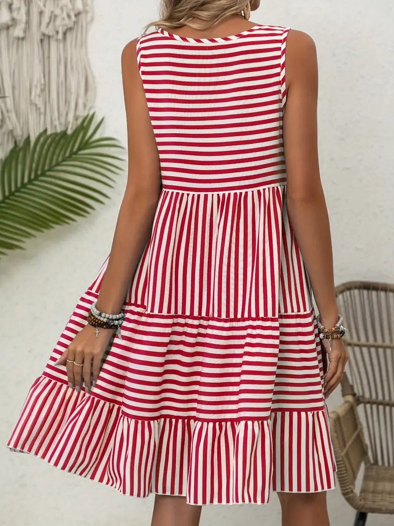 Women’s Striped Sleeveless Relaxed Fit Tiered Summer Dress