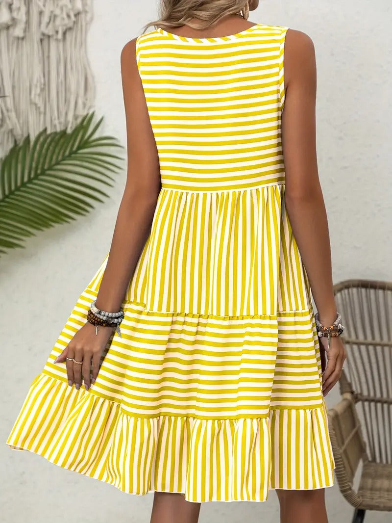Women’s Striped Sleeveless Relaxed Fit Tiered Summer Dress