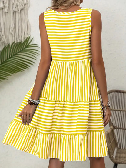 Women’s Striped Sleeveless Relaxed Fit Tiered Summer Dress
