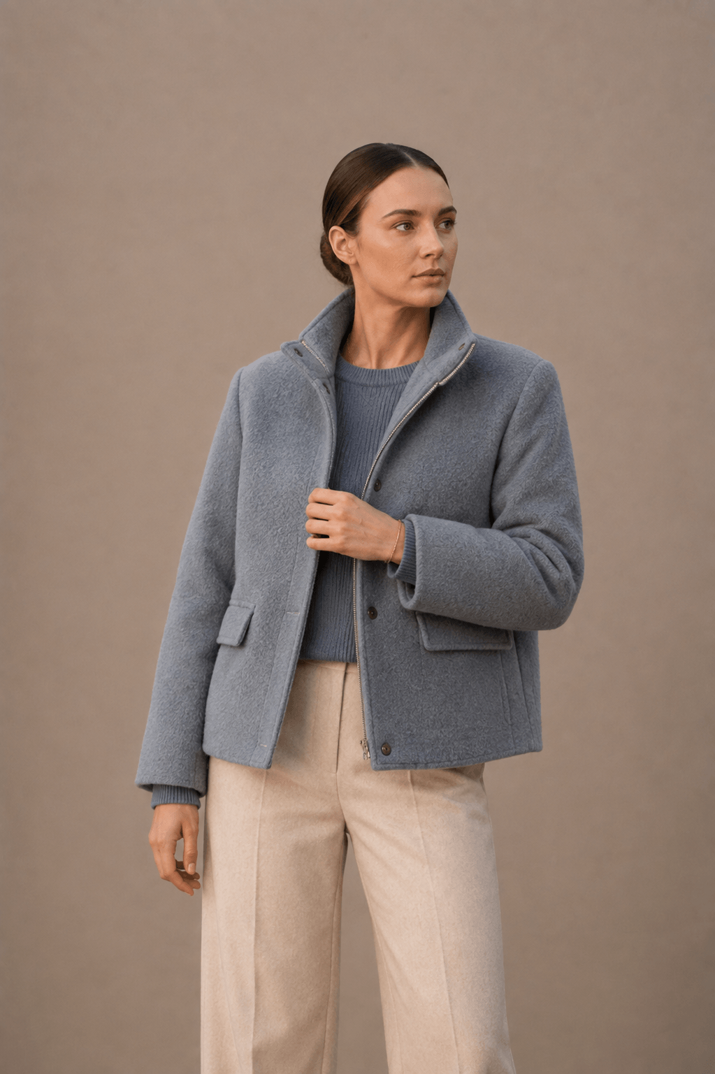 Jacket with Zip-Up High Collar for Women