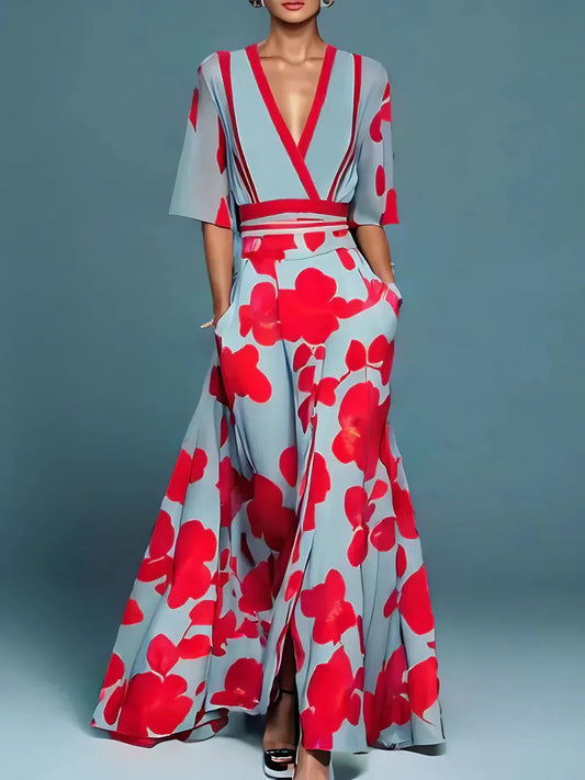 Women’s Floral Printed Flowing Elegant Sleeveless Maxi Dress