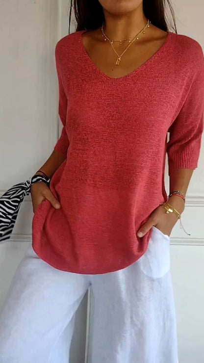 Chic Lightweight V-Neck Knit Top for Women