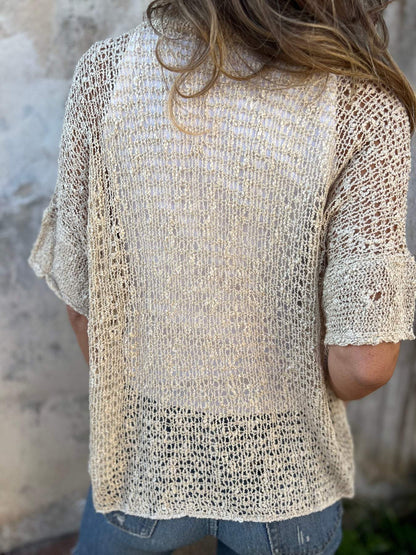 Women's Textured V-Neck Button Top Relaxed Fit Lightweight Casual Elegant Blouse